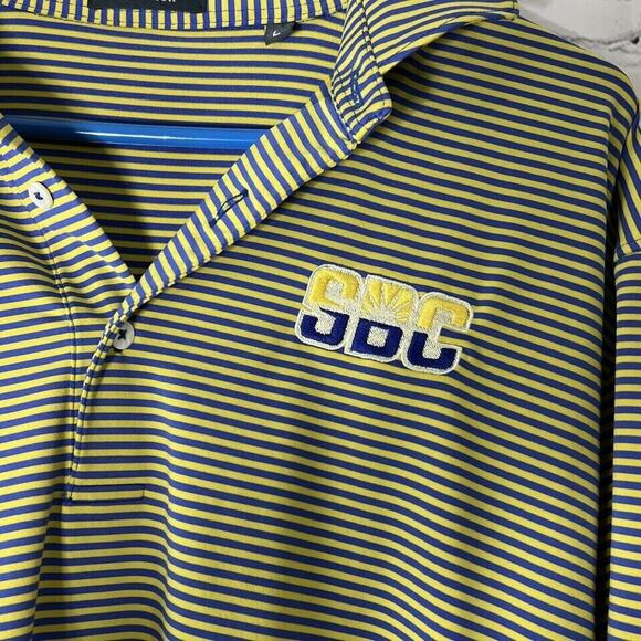 Turtleson Short Sleeve Mens Polo Shirt Size L Yellow Blue Striped SC - Picture 2 of 12